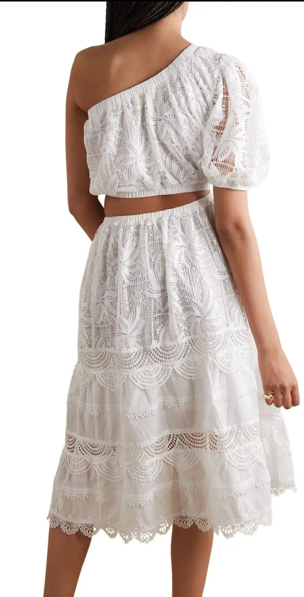 WAIMARI One-Shoulder Guipure Lace and Cotton-Blend Voile Midi Dress - Size M