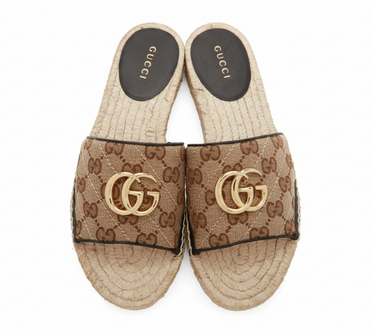 Gucci Beige Canvas GG Espadrille Sandals - Size 38