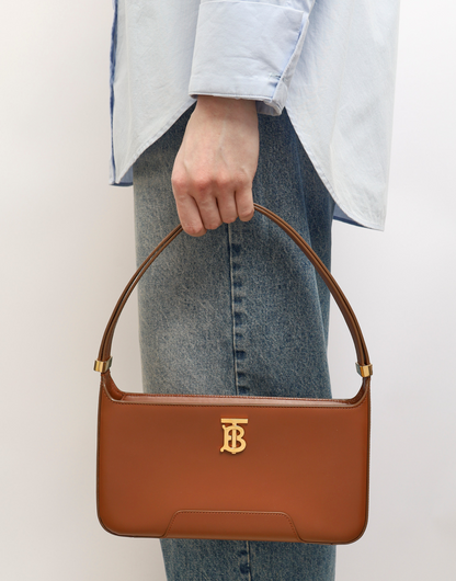 BURBERRY Leather TB Shoulder Bag In Warm Tan