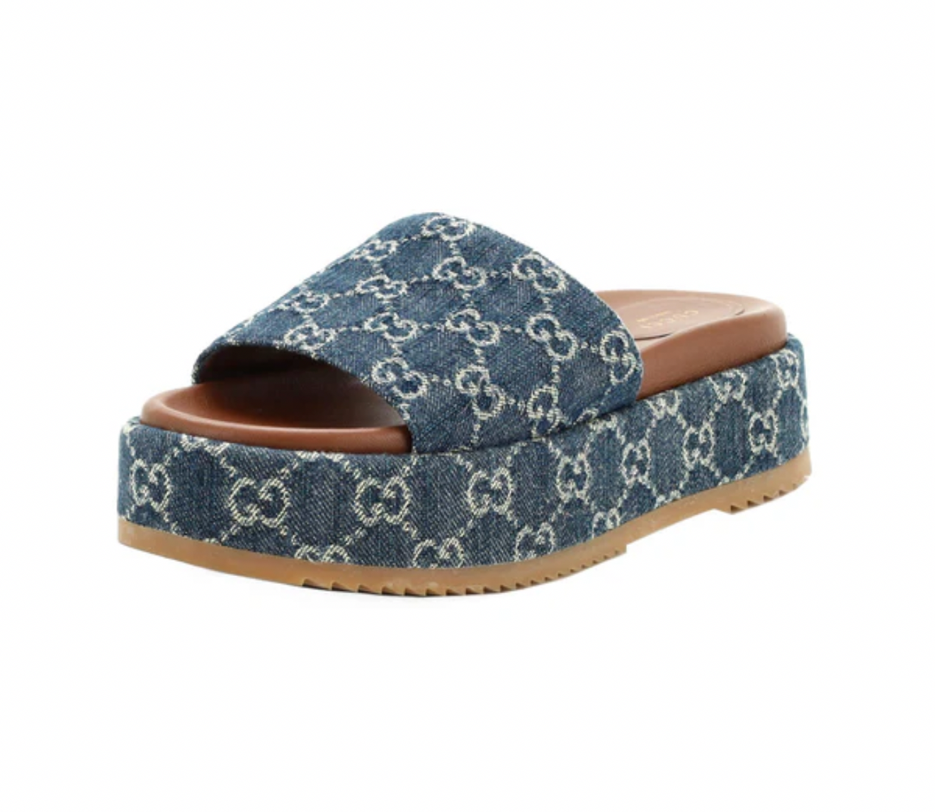 GUCCI Blue Denim Platform Slide Sandals - Size 38