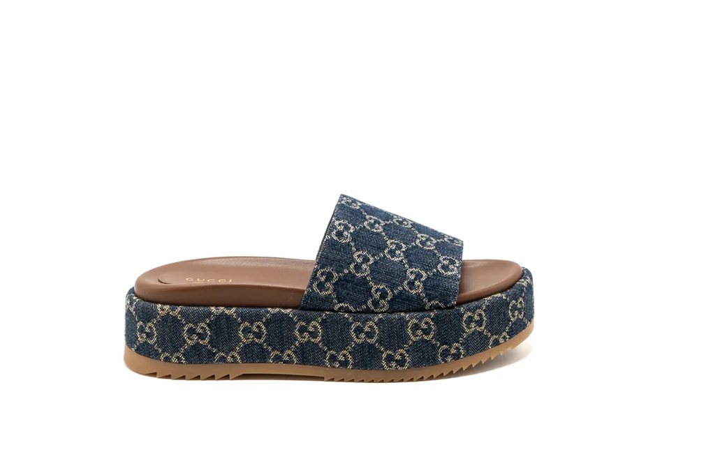 GUCCI Blue Denim Platform Slide Sandals - Size 38