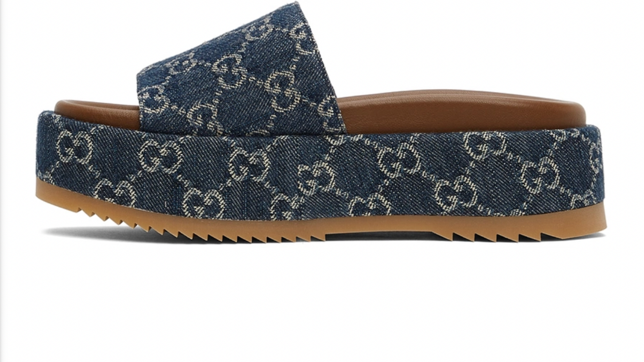 GUCCI Blue Denim Platform Slide Sandals - Size 38