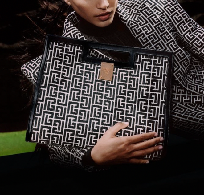 BALMAIN 1945 Medium Monogram Jacquard Tote Bag