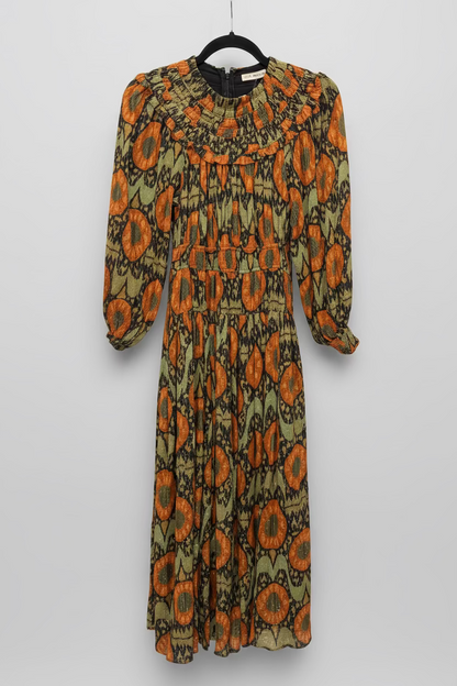 ULLA JOHNSON Metallic Floral Long Sleeve Midi Dress - Size S