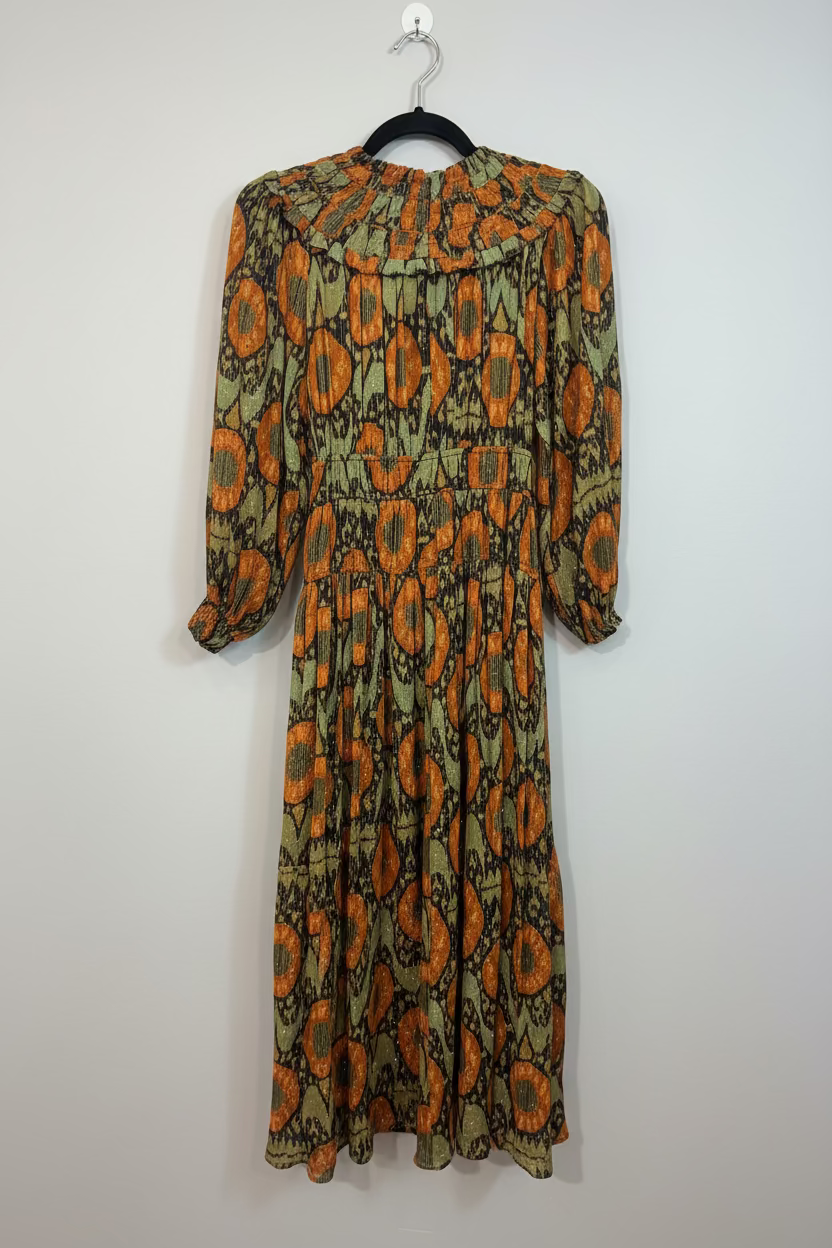 ULLA JOHNSON Metallic Floral Long Sleeve Midi Dress - Size S