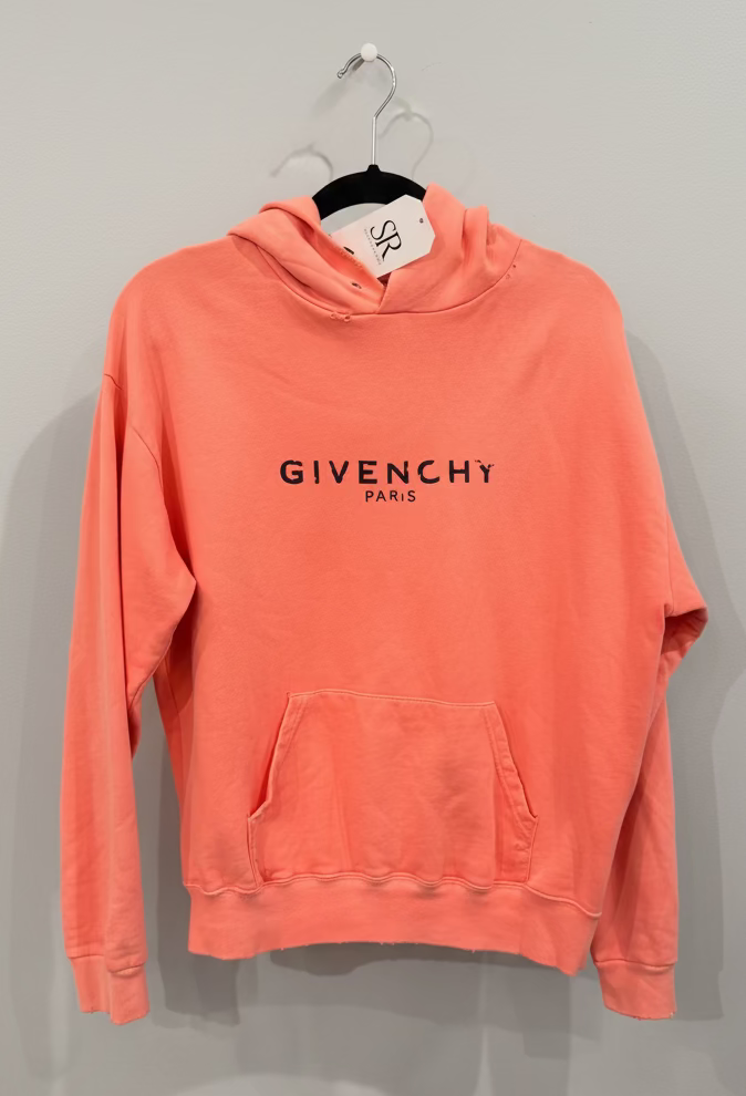 GIVENCHY Coral Distressed Logo Hoodie  - Size L