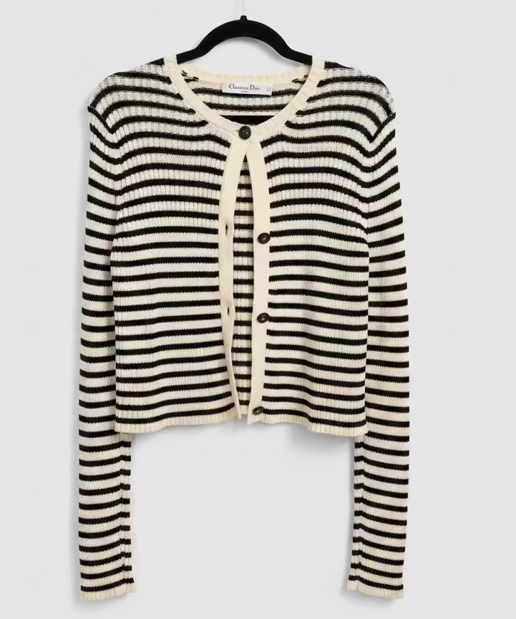 CHRISTIAN DIOR Striped Cardigan Sweater- Size 8