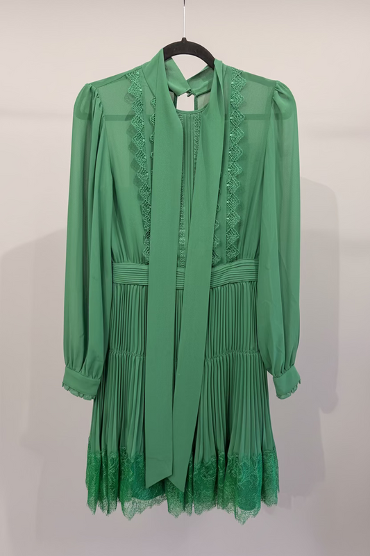 SELF PORTRAIT Green Pleated Dress - Size