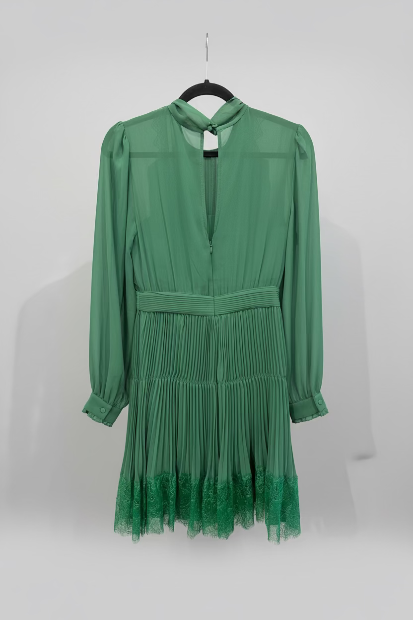 SELF PORTRAIT Green Pleated Dress - Size