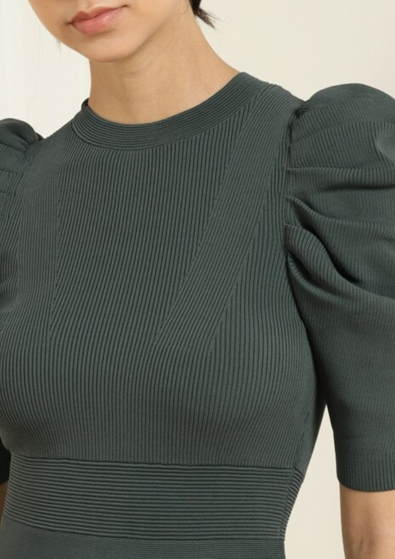 NEW* TED BAKER Dark Green Ribbed Mini Dress - Size S