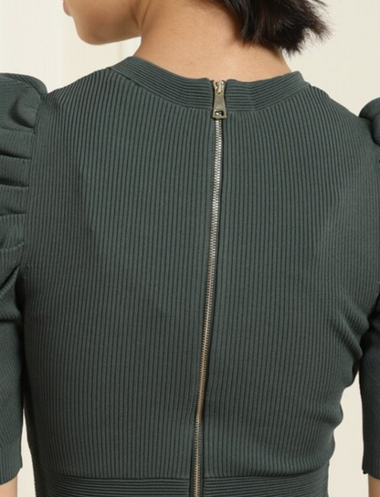 NEW* TED BAKER Dark Green Ribbed Mini Dress - Size S