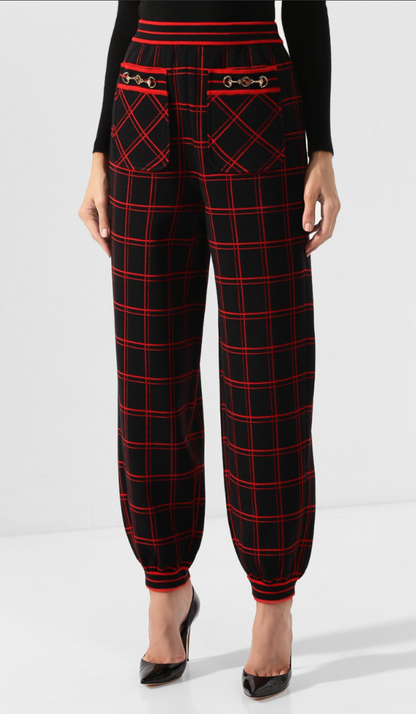 GUCCI Checked Wool Horsebit Knit Jogger - Size XS
