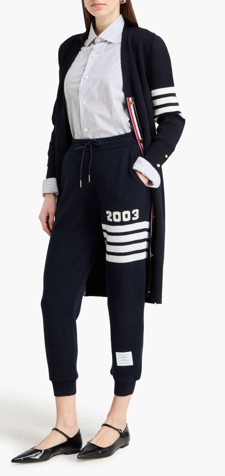 THOM BROWNE Striped Waffle-Knit Wool & Cashmere-Blend Track Pants - Size 2