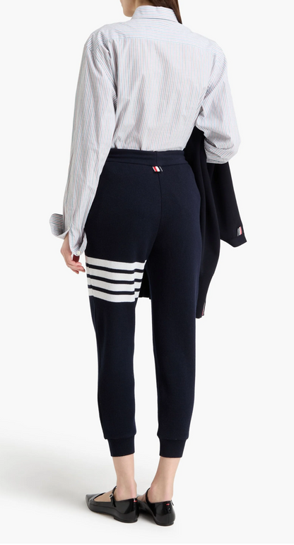 THOM BROWNE Striped Waffle-Knit Wool & Cashmere-Blend Track Pants - Size 2