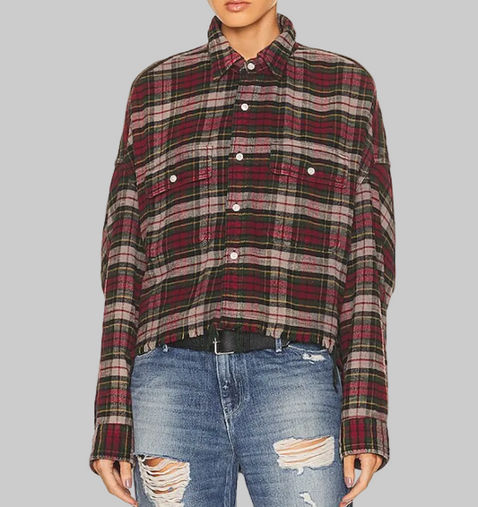 R13 Plaid Oversized Convertible Crop Workshirt - Size M