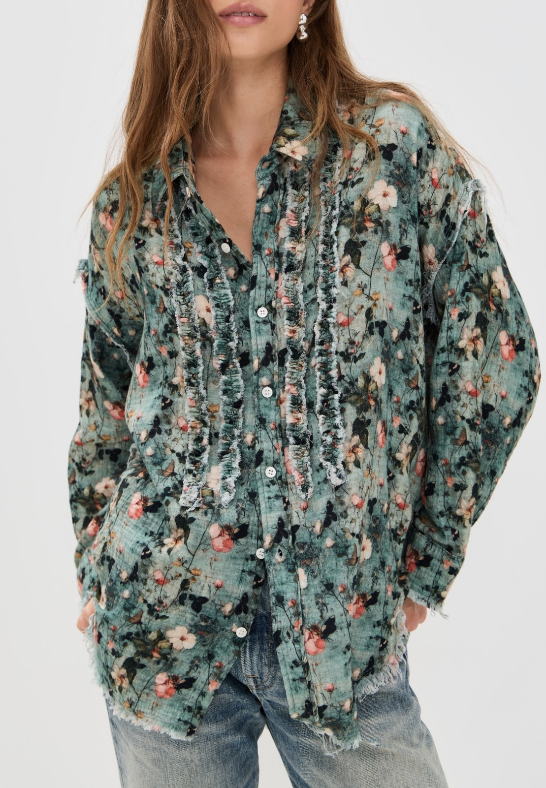 R13 Shredded Seam Ruffle Shirt- Size XS