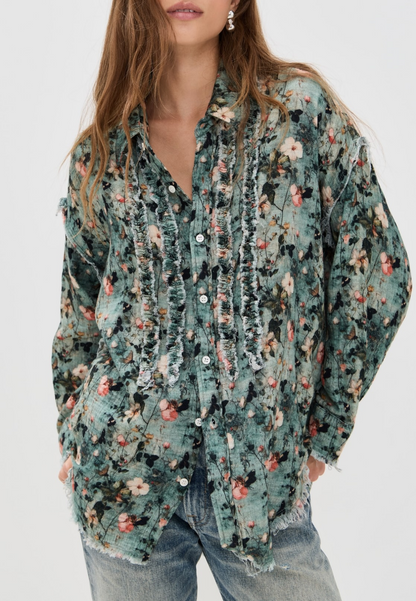 R13 Shredded Seam Ruffle Shirt- Size XS