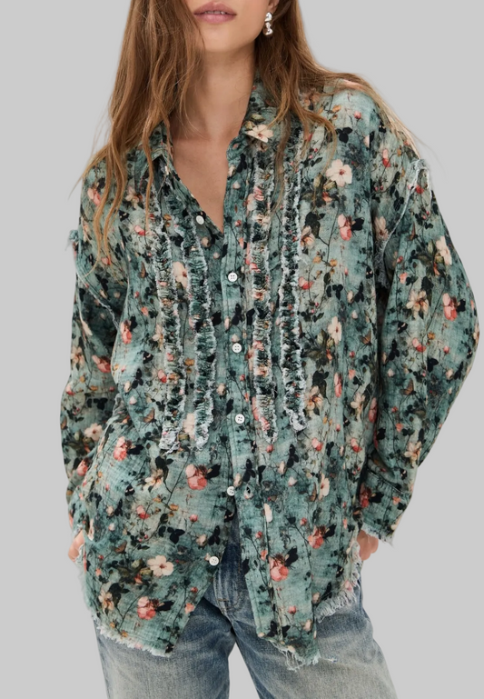 R13 Shredded Seam Ruffle Shirt- Size XS
