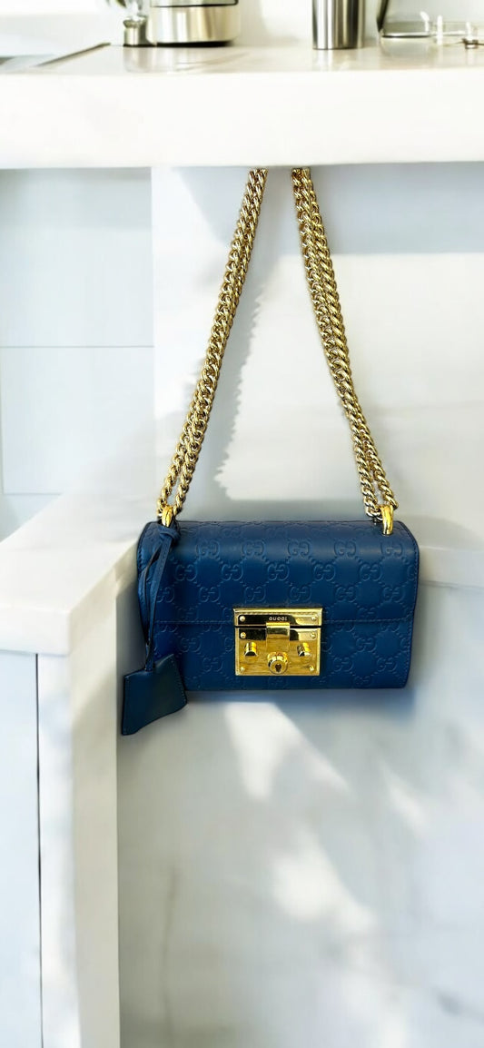 GUCCI Small Blue Padlock Shoulder Bag