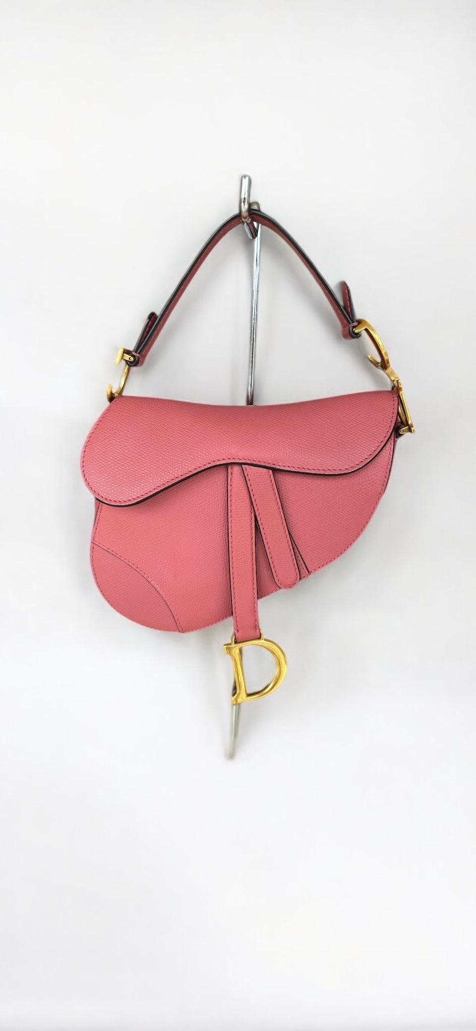 CHRISTIAN DIOR Rose Leather Mini Saddle Bag with canvas strap