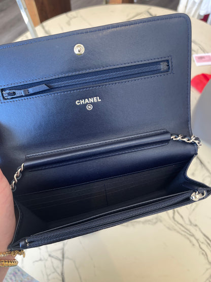 Chanel Navy Blue Wallet On Chain Patent Leather Shoulder Bag