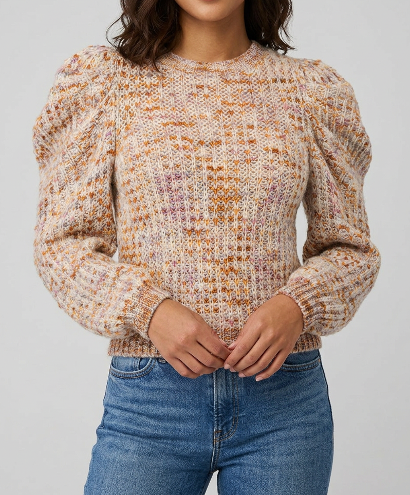 ULLA JOHNSON Rosina Puff Sleeve Waffle Knit Sweater - Size S