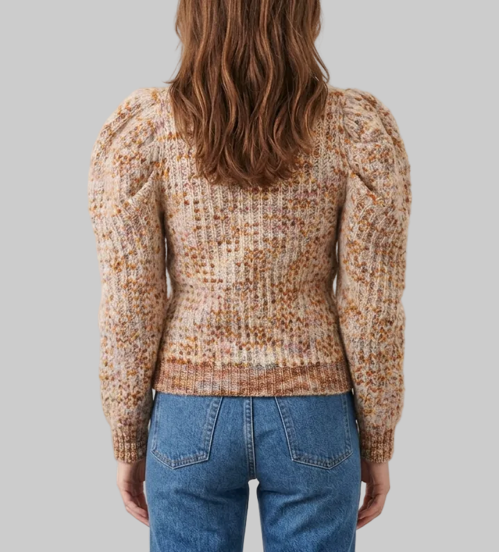 ULLA JOHNSON Rosina Puff Sleeve Waffle Knit Sweater - Size S