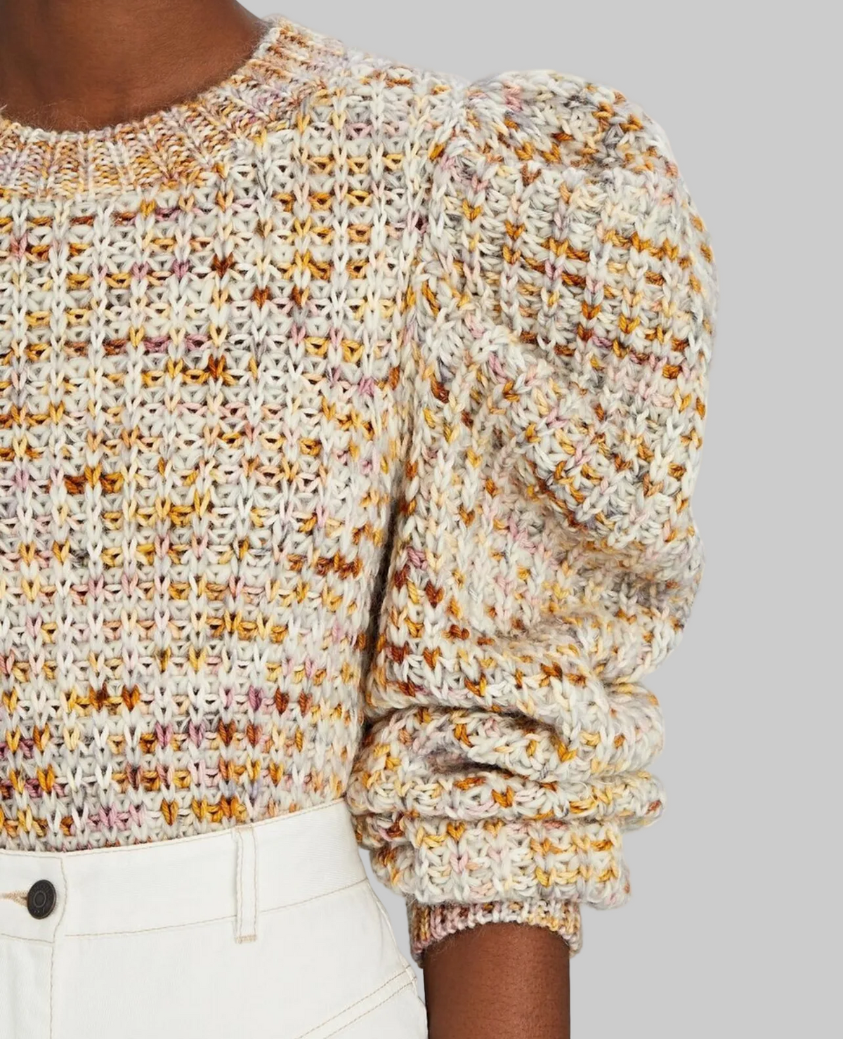 ULLA JOHNSON Rosina Puff Sleeve Waffle Knit Sweater - Size S