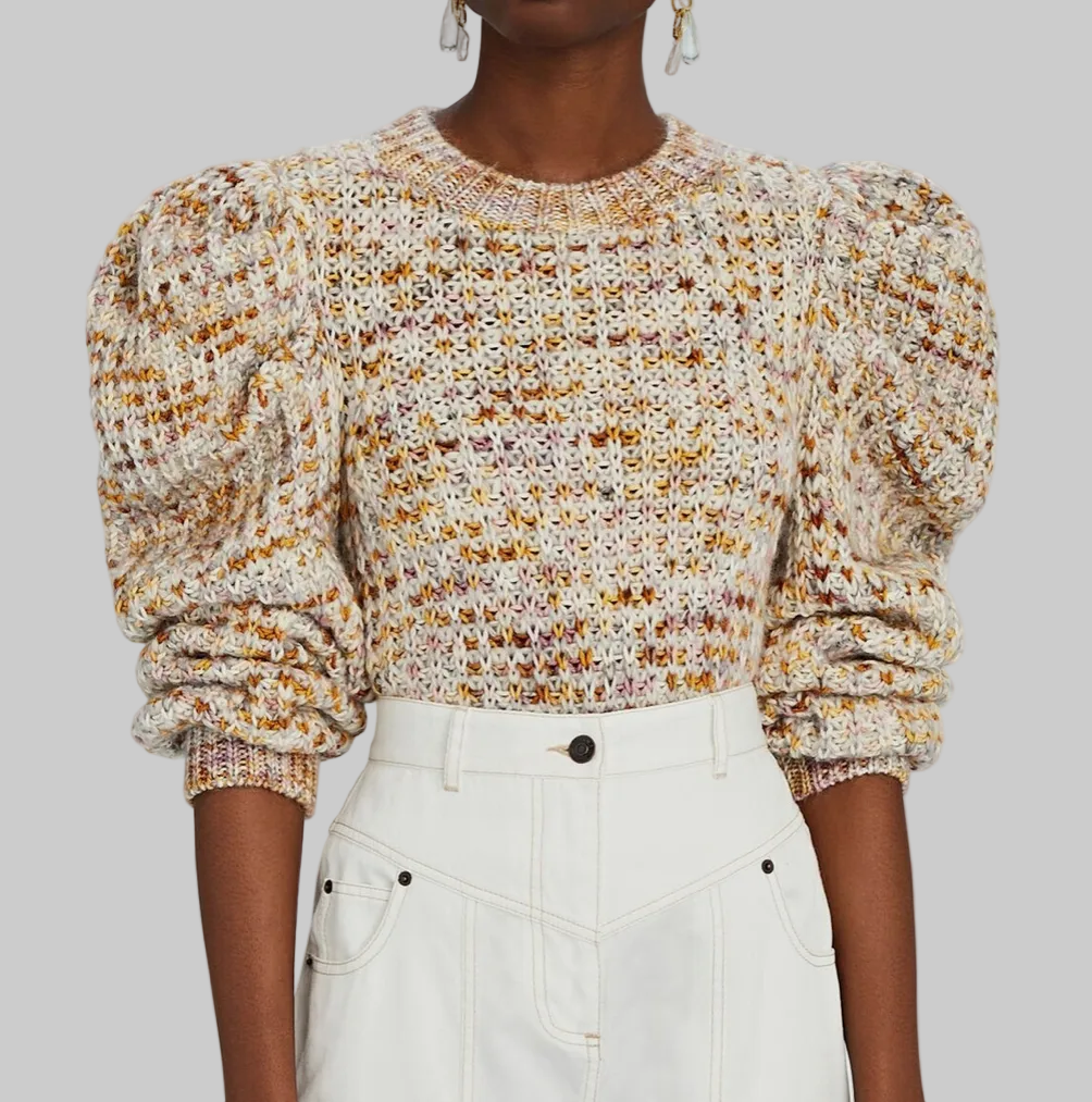 ULLA JOHNSON Rosina Puff Sleeve Waffle Knit Sweater - Size S