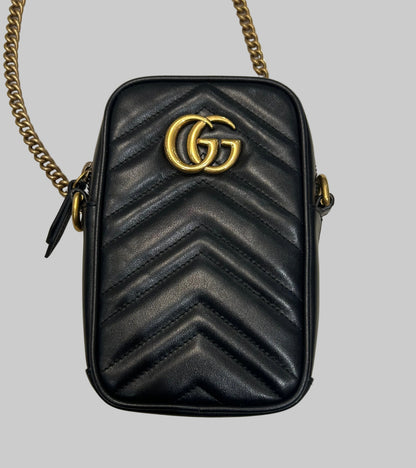 GUCCI Calfskin Matelasse Mini GG Marmont Crossbody