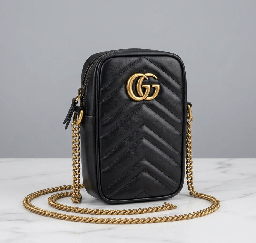 GUCCI Calfskin Matelasse Mini GG Marmont Crossbody