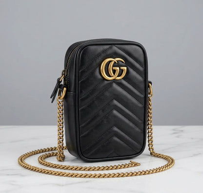 GUCCI Calfskin Matelasse Mini GG Marmont Crossbody