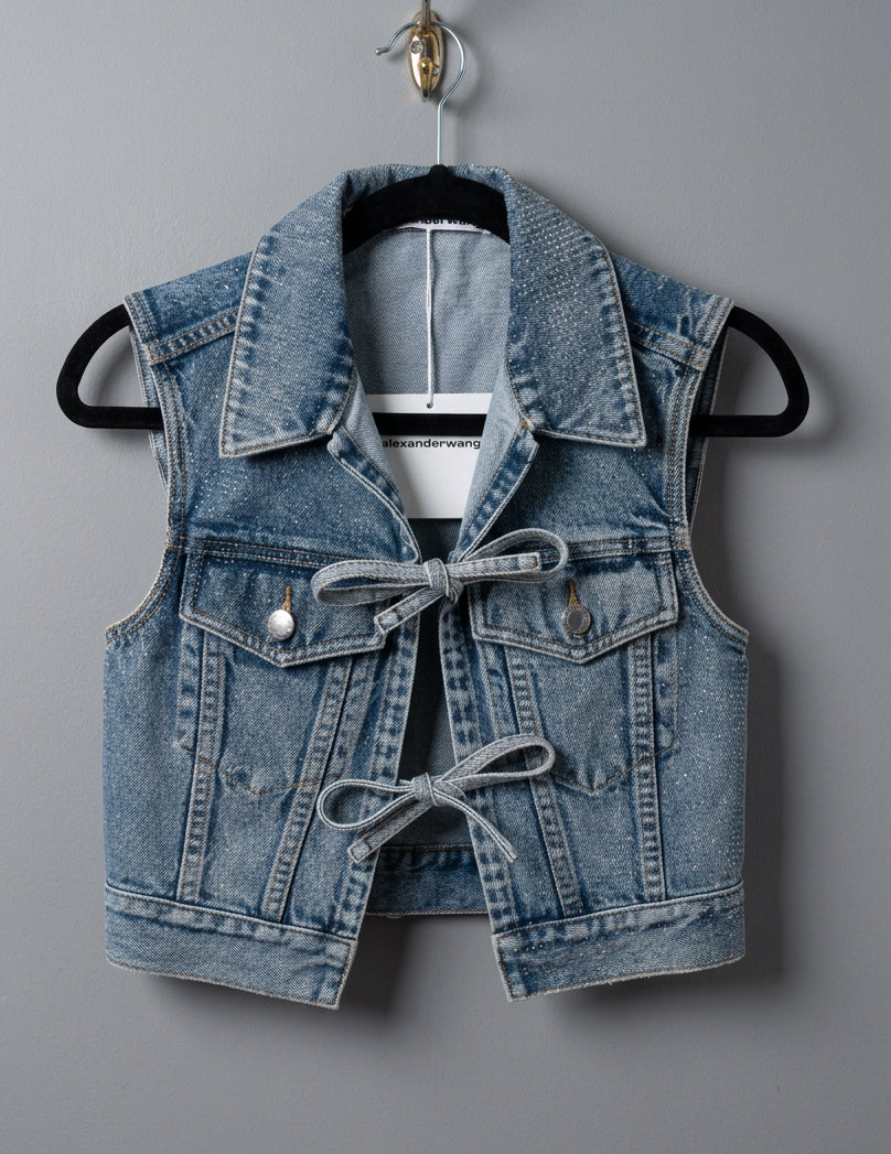 NEW* ALEXANDER WANG Rhinestone Embellished Denim Vest - Size S