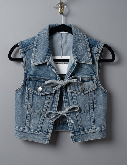 NEW* ALEXANDER WANG Rhinestone Embellished Denim Vest - Size S
