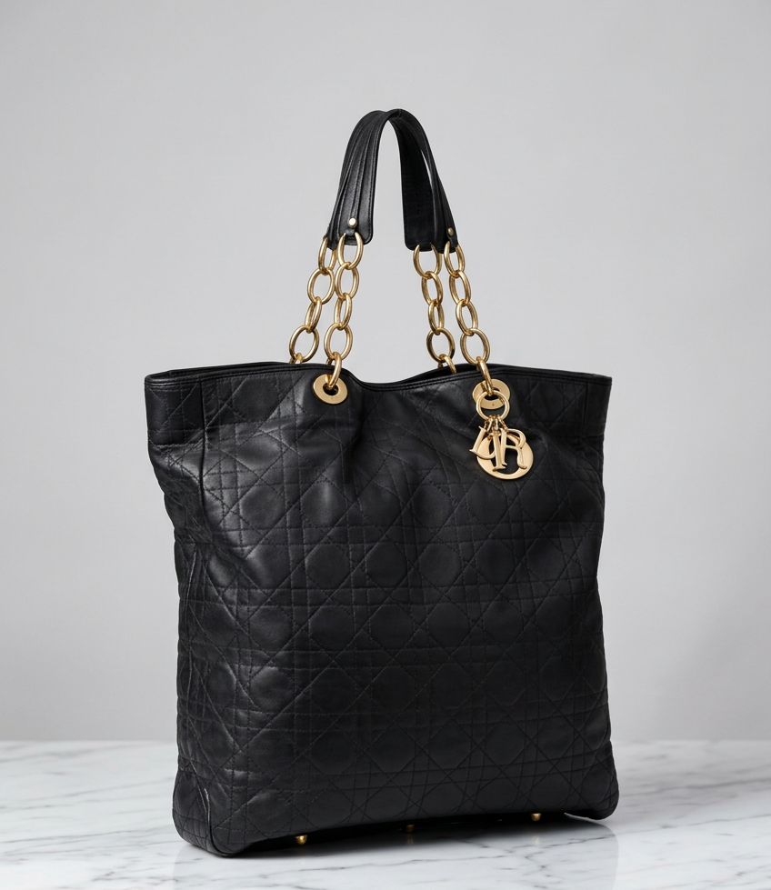 CHRISTIAN DIOR Lambskin Cannage Large Soft Lady Dior Shopping Tote Bag