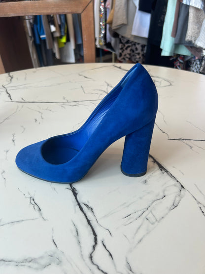 Christian Dior Blue Suede Leather Block Heel Round Toe Pumps - size 38