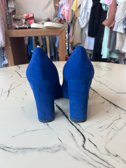 Christian Dior Blue Suede Leather Block Heel Round Toe Pumps - size 38