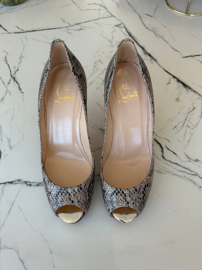 CHRISTIAN LOUBOUTIN Snakeskin Glitter Pumps size - 37