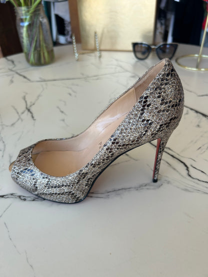 CHRISTIAN LOUBOUTIN Snakeskin Glitter Pumps size - 37