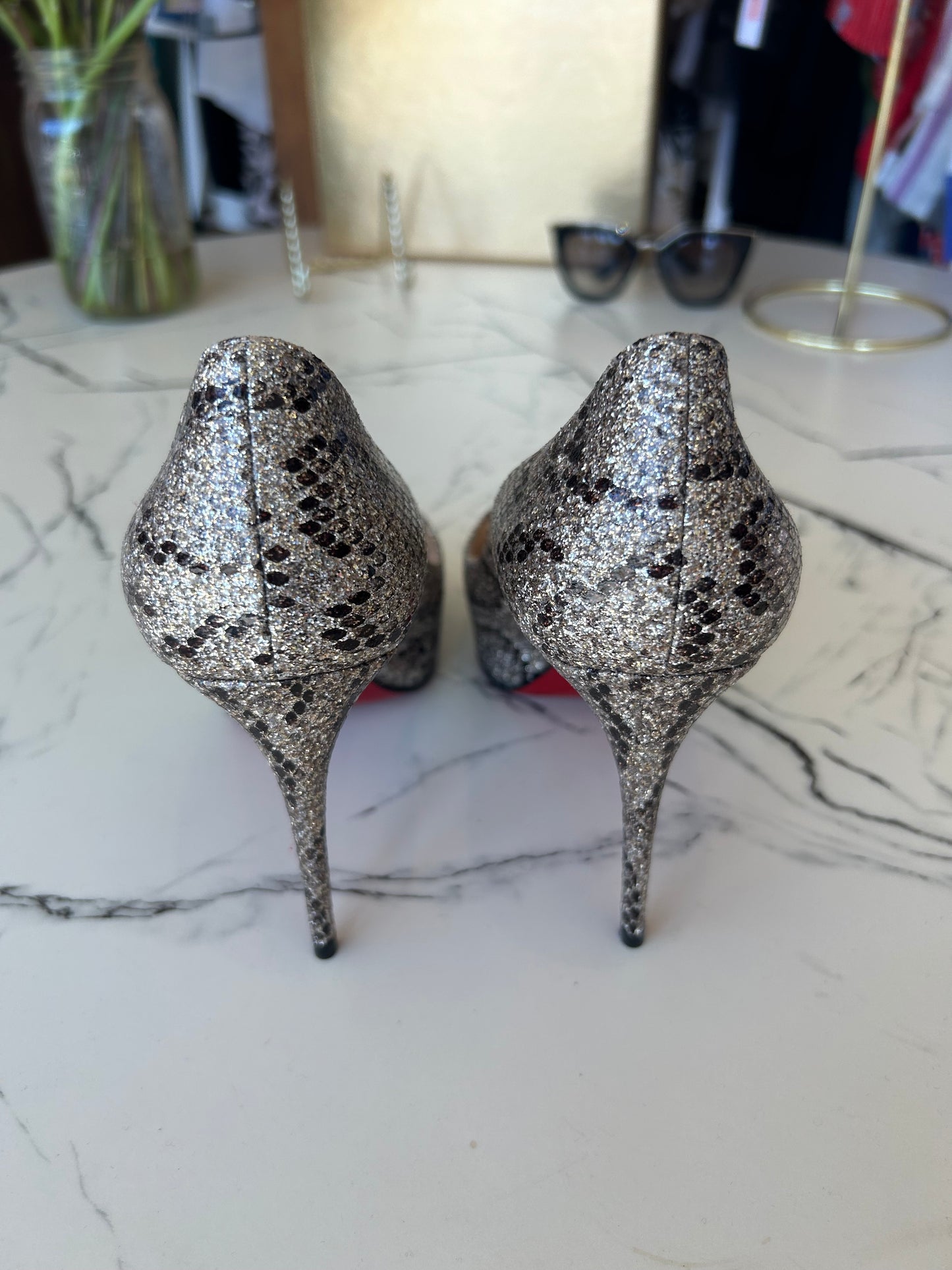 CHRISTIAN LOUBOUTIN Snakeskin Glitter Pumps size - 37