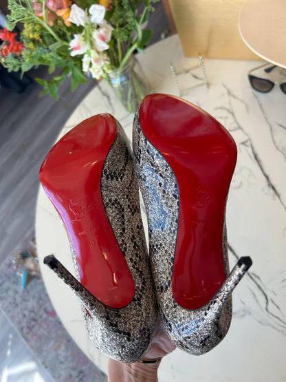 CHRISTIAN LOUBOUTIN Snakeskin Glitter Pumps size - 37