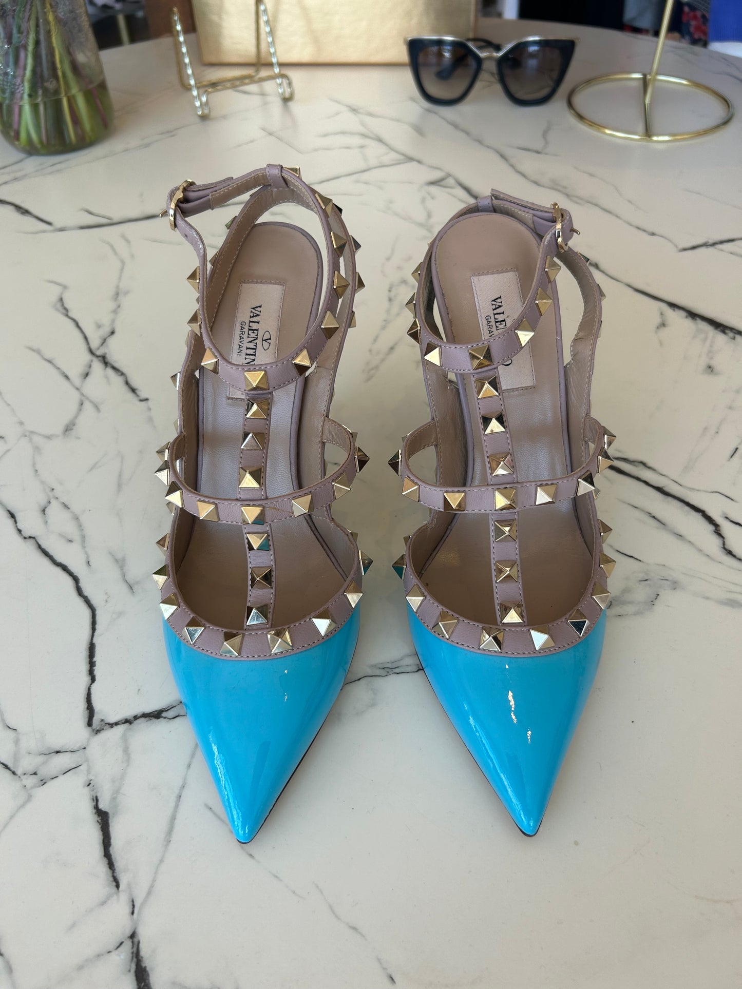 VALENTINO Rockstud Cage Turquoise Pumps - Size 37