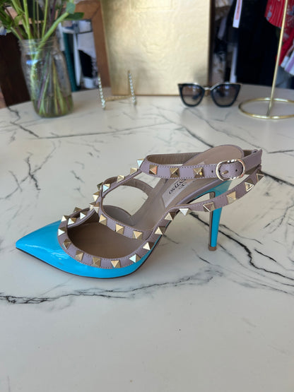 VALENTINO Rockstud Cage Turquoise Pumps - Size 37