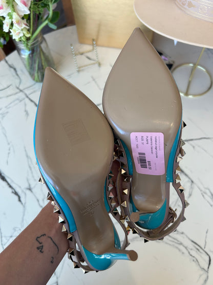 VALENTINO Rockstud Cage Turquoise Pumps - Size 37