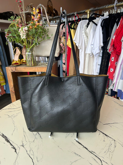 STELLA MCCARTNEY Black Logo Perforated Faux Leather Tote bag