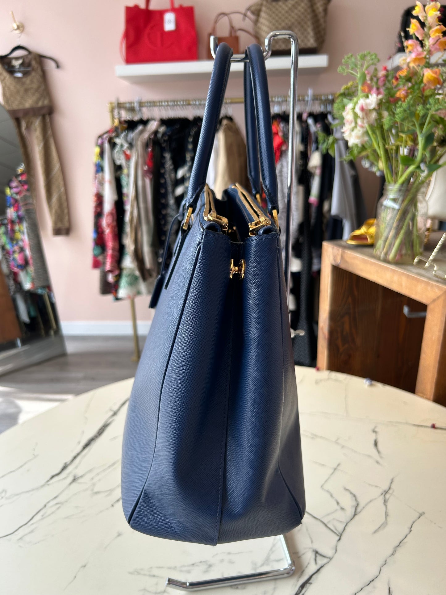 PRADA Navy Large Galleria Double Zip Tote