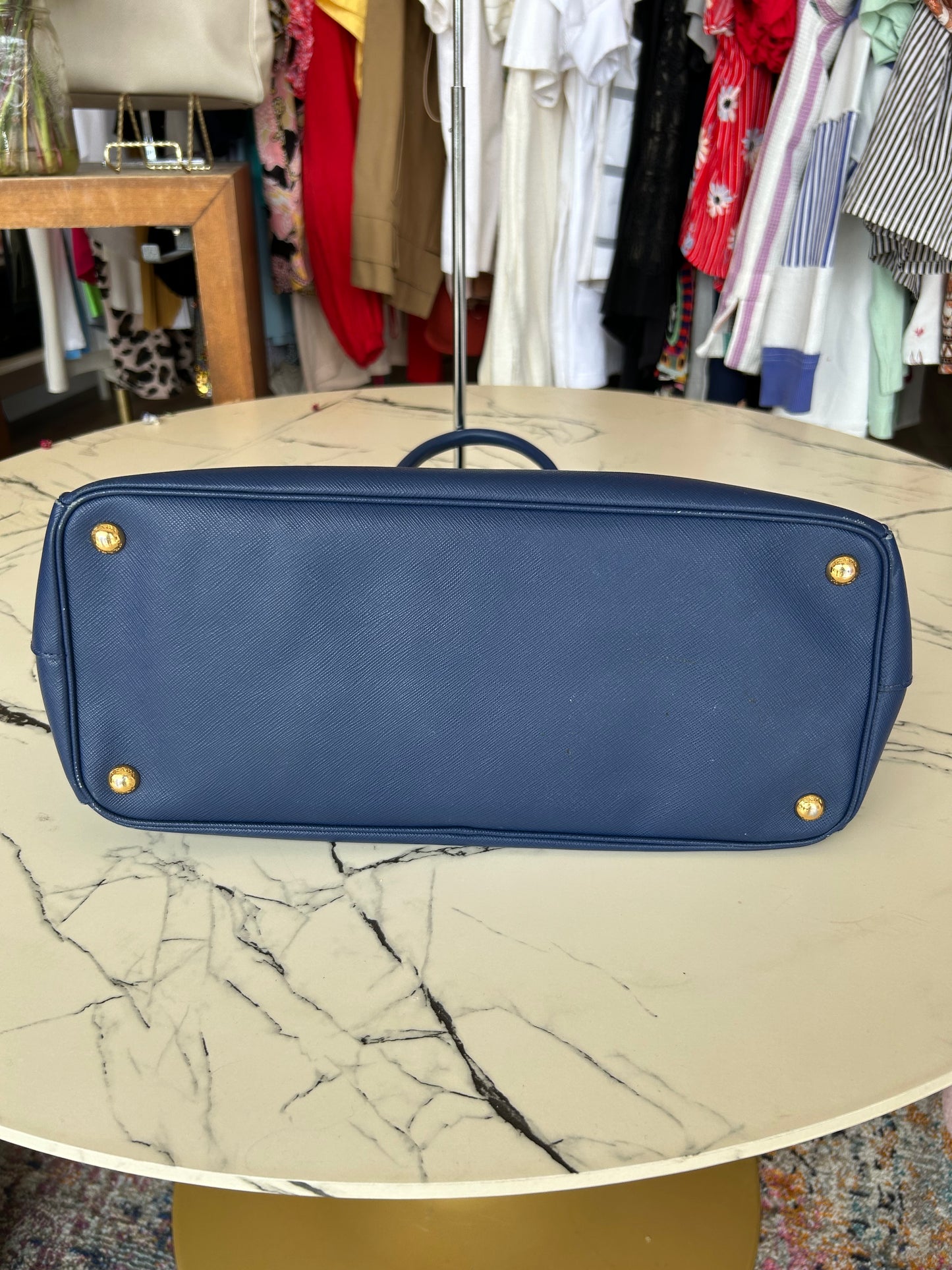 PRADA Navy Large Galleria Double Zip Tote