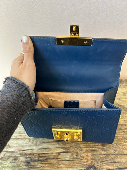 GUCCI Small Blue Padlock Shoulder Bag