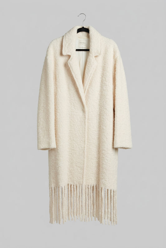 FORTE FORTE Cream alpaca blend fringe coat - Size L
