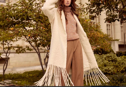 FORTE FORTE Cream alpaca blend fringe coat - Size L